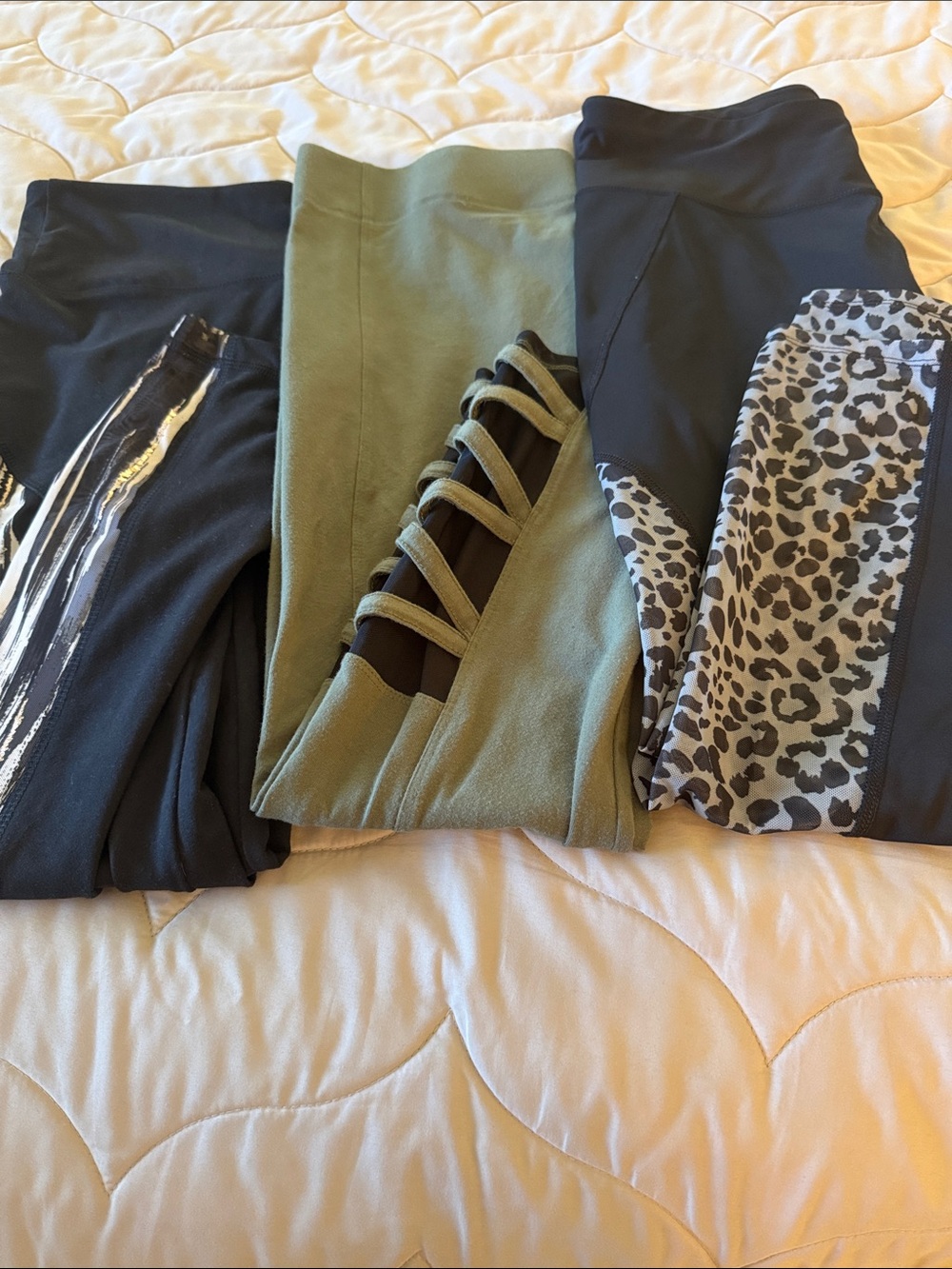 THREE Pairs of Leggings with Sheer Side Thigh Panels